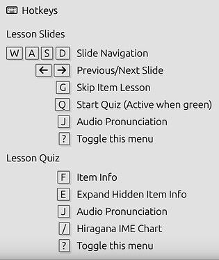 The new lesson hotkey menu