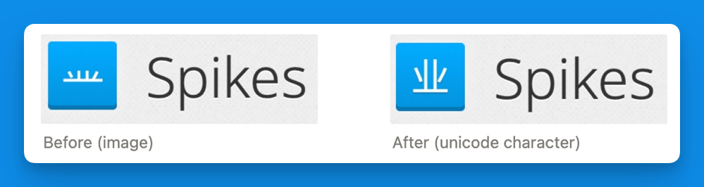 Before and after replacing the Spikes radical's image with its unicode character