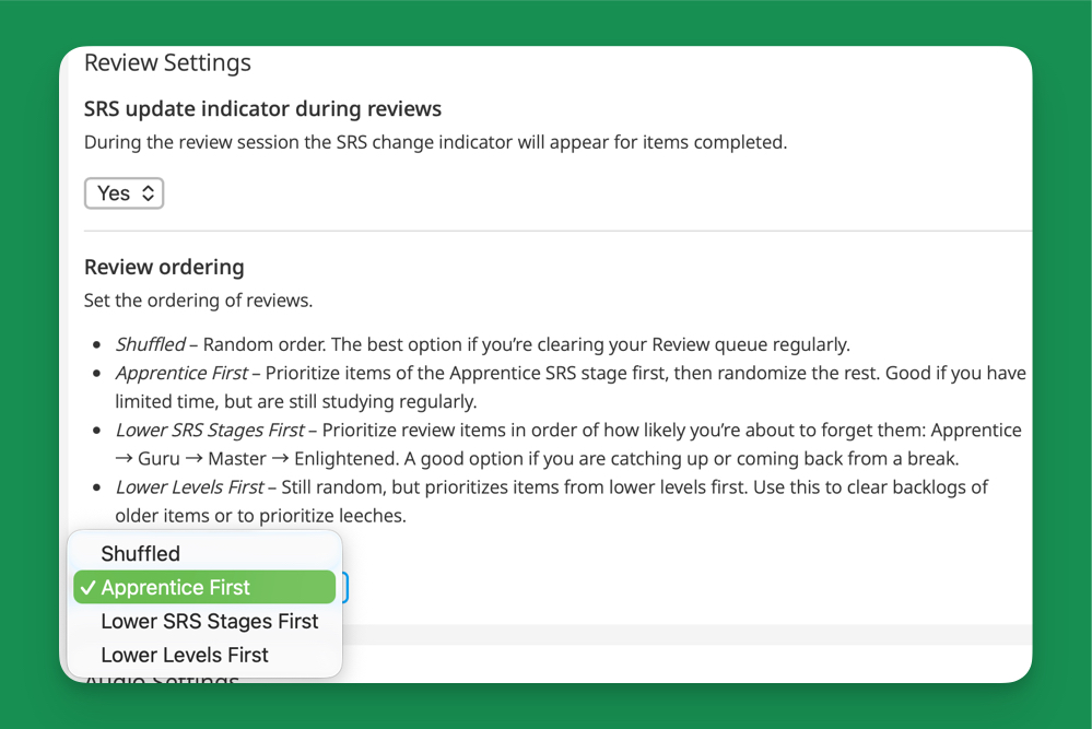 The new review order setting